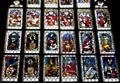 Stained glass window with heraldic shields at St. Lawrence Church. Nuremberg, Germany.
