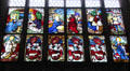 Stained glass window with Nativity scenes at St Lawrence Church. Nuremberg, Germany.