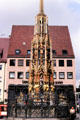 Schöner Brunnen on City Hall Market square. Nuremberg, Germany.
