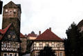 Clocktower & half-timbered buildings. Kronach, Germany