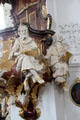 Details of Evangelists as humans on Baroque pulpit at Gößweinstein pilgrimage basilica. Gößweinstein, Germany.
