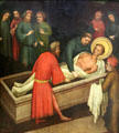 Entombment of St. Lawrence painting by Master of St. Lawrence, Köln at Germanisches Nationalmuseum. Nuremberg, Germany.