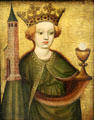 Ste. Barbara with tower & chalice painting by Master of Nothelfer Altar of Nurnberg at Germanisches Nationalmuseum. Nuremberg, Germany.