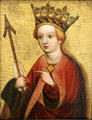 St Ursula with arrow painting by Master of Nothelfer Altar of Nurnberg at Germanisches Nationalmuseum. Nuremberg, Germany.
