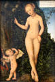 Venus with Cupid as a Honey Thief painting by Lucas Cranach at Germanisches Nationalmuseum. Nuremberg, Germany.
