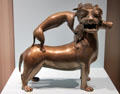 Bronze aquamanile in shape of lion with dog handle from northern Germany at Germanisches Nationalmuseum. Nuremberg, Germany