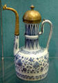Persian faience ewer in cobalt blue with metal spout & cover at Germanisches Nationalmuseum. Nuremberg, Germany.