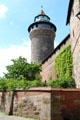 Sinwell Tower above walls of Imperial Castle. Nuremberg, Germany.