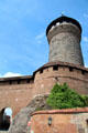 Sinwell Tower above walls of Imperial Castle. Nuremberg, Germany.