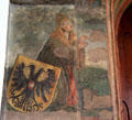 Fresco painting of king & shield with two-headed eagle at Imperial Castle. Nuremberg, Germany.