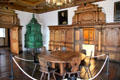 Beautiful room from Pellerhaus with tile room stove & wood paneling at Fembohaus City Museum. Nuremberg, Germany