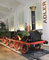Working replica of locomotive Adler, which pulled first German railway between Nuremberg & Fürth at Nuremberg Transport Museum. Nuremberg, Germany.