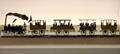 Cast tin toy model of first German train pulled by locomotive Adler at Nuremberg Transport Museum. Nuremberg, Germany.