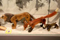 Wooden flexible lion, fox & bulldog toy figures by Oswald Pontius of Munich at City Toy Museum. Nuremberg, Germany.
