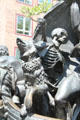 Dog with skeleton on Ship of Fools sculpture. Nuremberg, Germany.
