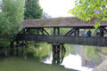 Hangman's walkway wooden bridge across Pegnitz River. Nuremberg, Germany