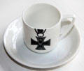 Porcelain demitasse cup with image of WWI Iron Cross by Karl Rosenthal of Selb in private collection. Germany.