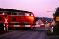 German country train at rail crossing near Rothenburg. Germany