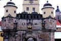 Ellinger Tor gateway, once part of 14thC ramparts with German eagle over portal. Weissenburg, Germany.