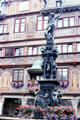 Neptune's Fountain by David Fahrner in front of Rathaus on market square. Tübingen, Germany.