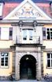 Alta Aula with emblem of Duke Karl Eugene von Württemberg on front gable served as main building of Eberhard Karls University of Tübingen until 1845. Tübingen, Germany.