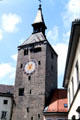 Medieval Schönerturm built into old town wall on main square. Landsberg am Lech, Germany