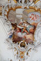 Evangelist St Mark with winged lion symbol fresco at Ottobeuren Abbey. Ottobeuren, Germany.