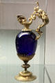 Brass & blue glass pitcher from washstand set in King Ludwig II's bedroom in his Munich residence at King Ludwig II Museum. Chiemsee, Germany.