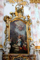 Baroque altar with painting of martyrdom of St. Catherine of Alexandria at Ettal Benedictine Abbey. Ettal village, Germany.