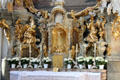 Gilded baroque altar carving at Ettal Benedictine Abbey. Ettal village, Germany.