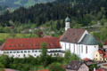 Franciscan Monastery Church seen from St Mang Monastery. Füssen, Germany.