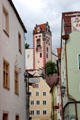 Typical Bavarian streetscape with tower. Füssen, Germany.