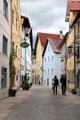 Street lined with buildings of typical Bavarian design. Füssen, Germany.