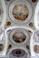 Ceiling frescos of life of St Mang at Basilica St Mang. Füssen, Germany.