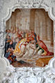Burial of St Magnus of Füssen ceiling fresco from life of St Mang at Basilica St Mang. Füssen, Germany.