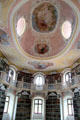 Baroque ceiling frescoes & balcony in monastery library at Museum of City of Füssen in Kloster St Mang. Füssen, Germany