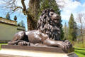 One of pair of cast zinc lions on grounds of Linderhof Castle. Ettal, Germany.