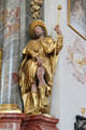 St. Roch pointing to his symbol, a boil , in Church of Sts Peter & Paul. Mittenwald, Germany.