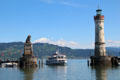 Lindau Im Bodensee port with lighthouse & monument to Lion of Bavaria. Lindau im Bodensee, Germany