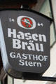Hasen Bräu beer sign with rabbit logo. Oberammergau, Germany.