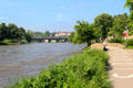 Walkway & bike path along Danube River. Ulm, Germany.