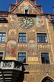 Painting & clock details of Ulm Rathaus. Ulm, Germany.