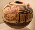 Nazca culture ceramic global vessel with bird painting from Peru at Museum of America. Madrid, Spain.