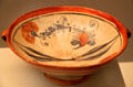 Spanish-rule era Ceramic bowl painted with bird from Guadalajara, Mexico at Museum of America. Madrid, Spain.