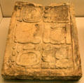 Mayan stone carved with glyphs from Palenque, Mexico at Museum of America. Madrid, Spain.