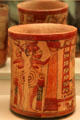 Mayan ceramic beaker with figures & glyphs from Mesoamerica at Museum of America. Madrid, Spain.