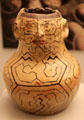 Shippibo culture ceramic human-figure vessel with geometric decoration from Peruvian Amazon at Museum of America. Madrid, Spain.