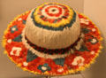 Cholones Indian sombrero with parrot feathers from Pampahermosa, Peru at Museum of America. Madrid, Spain