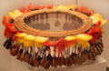 Jibaro culture crown with parrot feathers from Peruvian Amazon at Museum of America. Madrid, Spain.