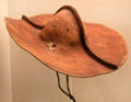 Pehuenches Indian leather sombrero from Argentina at Museum of America. Madrid, Spain.